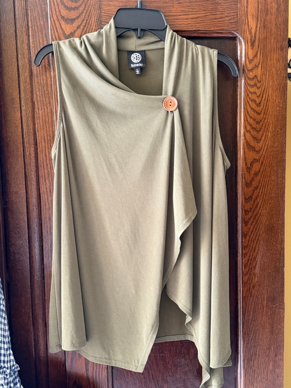 bobeau Olive Green Draped Sleeveless Vest with Button Detail